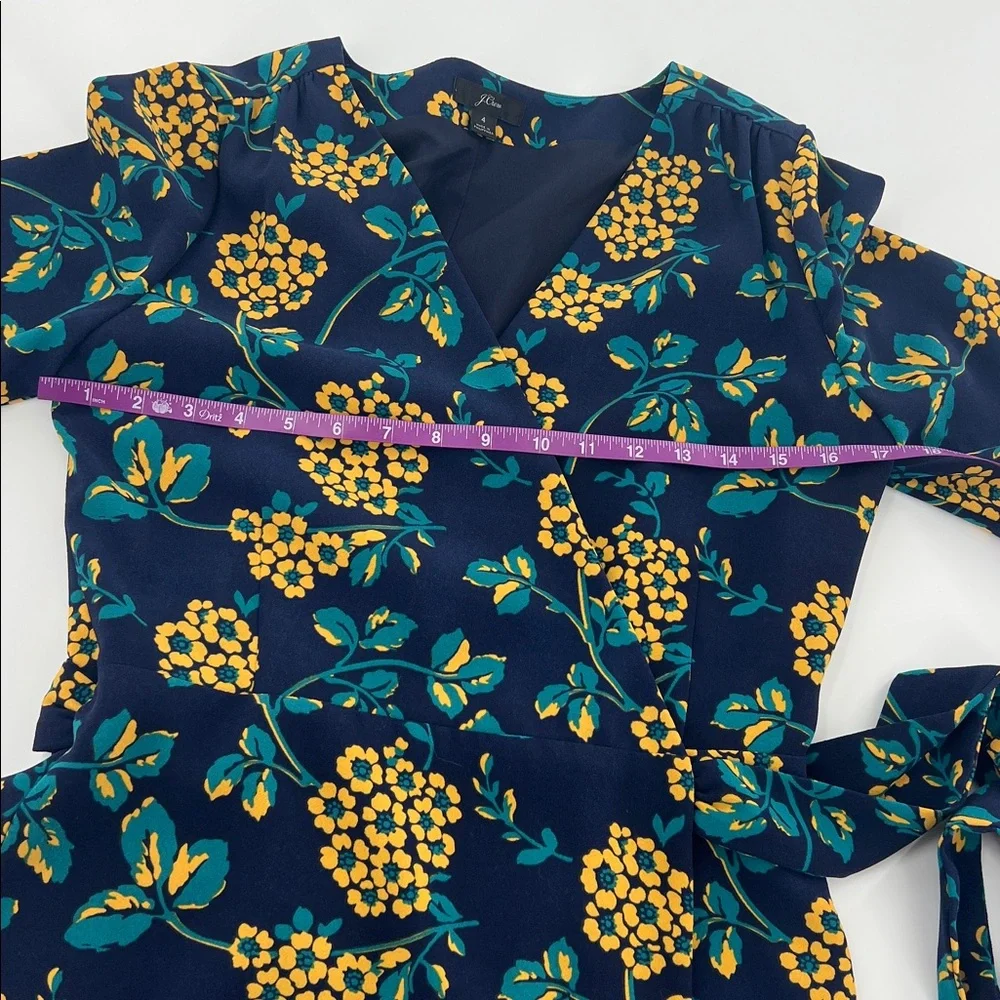 J.Crew Golden floral wrap dress in‎ 365 crepe Navy/Yellow mature office